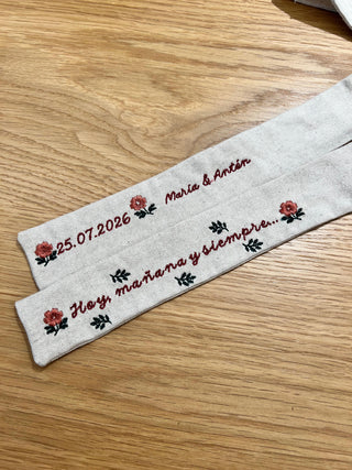 Lazo para ramo de novia personalizado | Bordado con flores