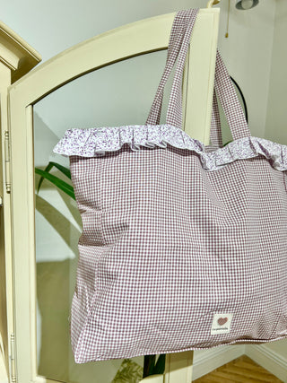 Maxi Tote Bag vichy Lila cremallera