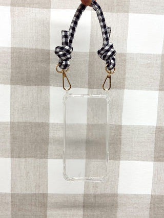 Mini Cordón para móvil Vichy negro regulable (sin funda)